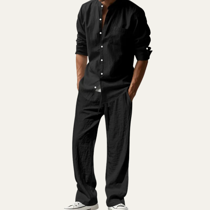 Men’s Casual Shirt and Pants Set Long Sleeve Two Piece Summer Outfit