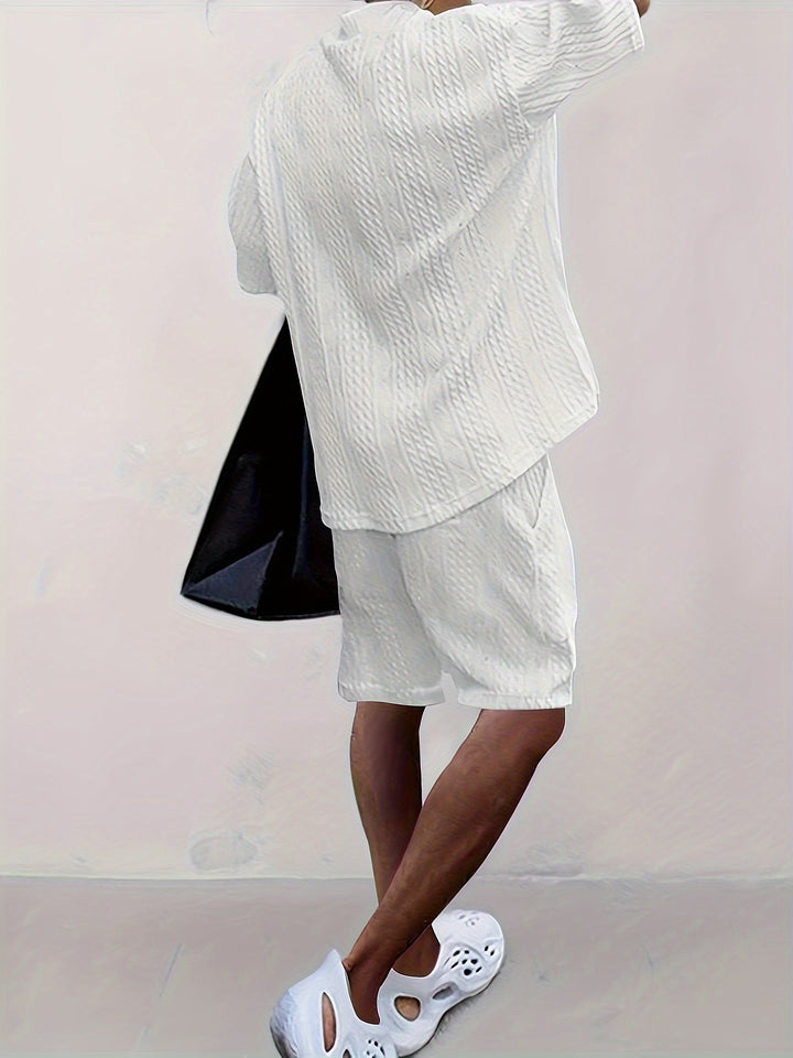 Men’s V Neck Shirt and Shorts Set Casual Two Piece Summer Outfit