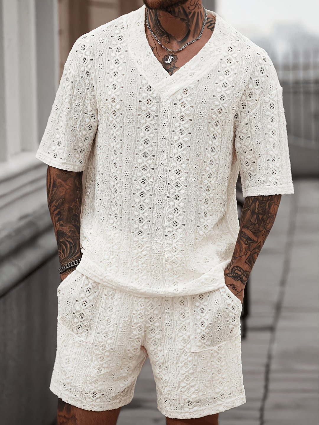 Men’s Resort Shirt and Shorts Set Relaxed Fit Two Piece Summer Outfit