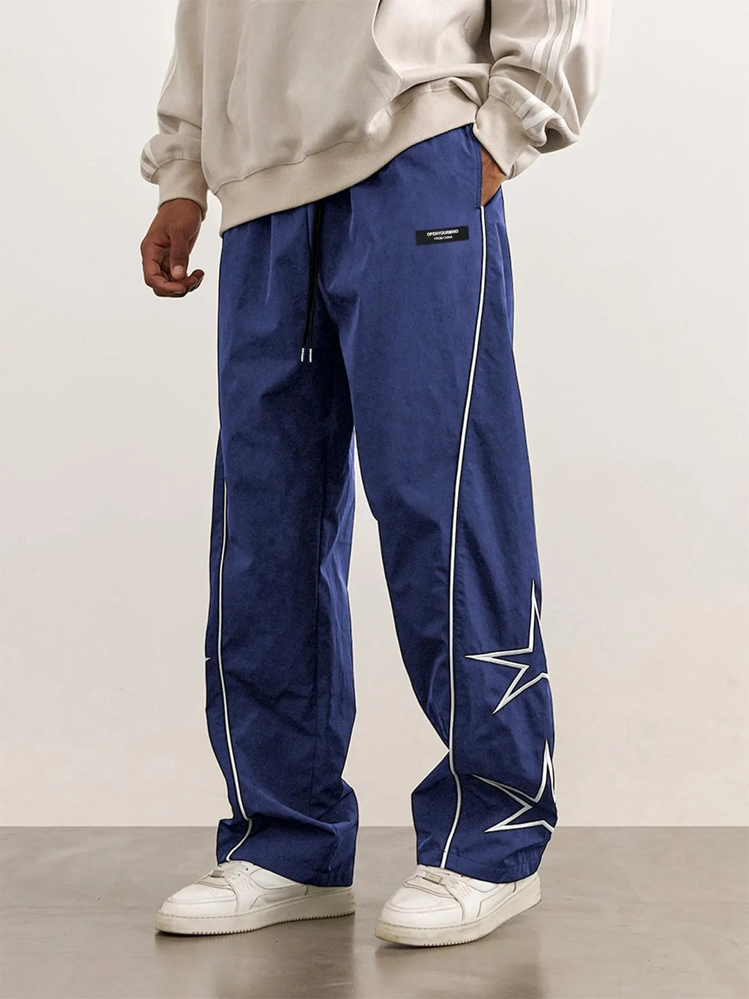 Men’s Casual Jogger Pants Loose Fit Streetwear Track Pants with Star Design