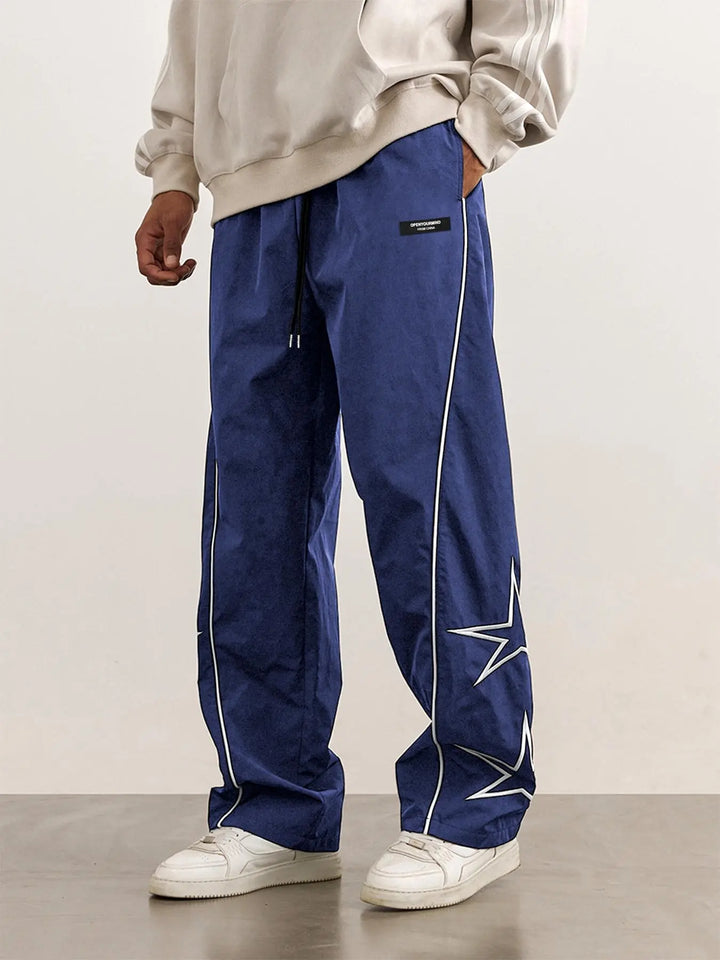 Men’s Casual Jogger Pants Loose Fit Streetwear Track Pants with Star Design