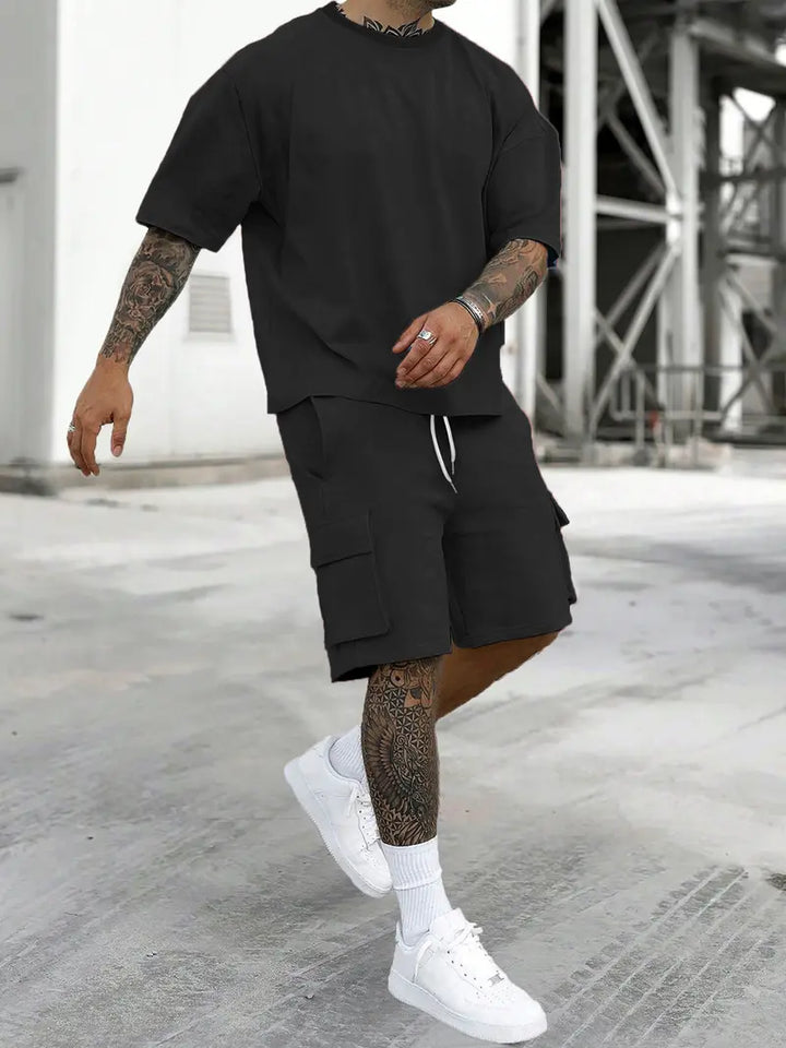 Men’s Casual Cargo Shorts Set Loose Fit Streetwear Outfit