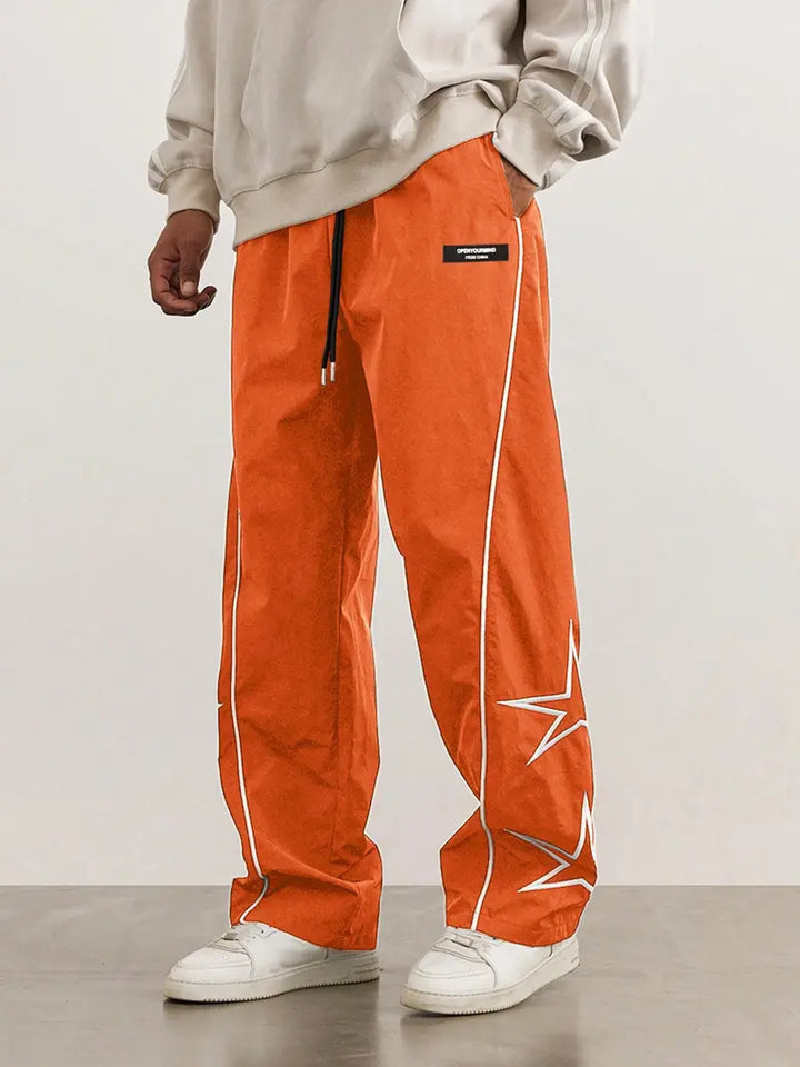 Men’s Casual Jogger Pants Loose Fit Streetwear Track Pants with Star Design