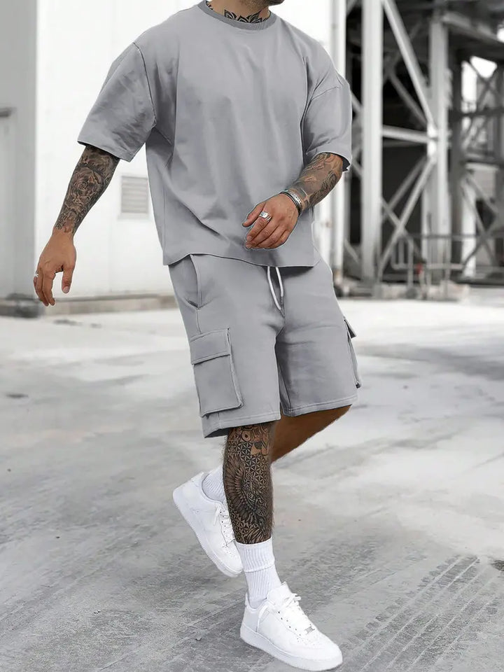 Men’s Casual Cargo Shorts Set Loose Fit Streetwear Outfit