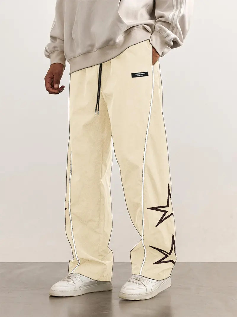 Men’s Casual Jogger Pants Loose Fit Streetwear Track Pants with Star Design