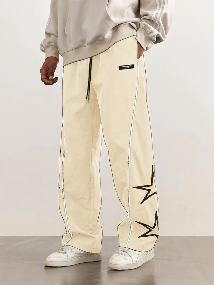 Men’s Casual Jogger Pants Loose Fit Streetwear Track Pants with Star Design