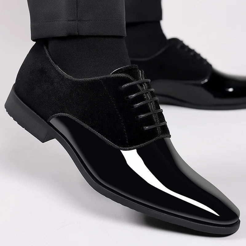 Men’s Patent Leather Dress Shoes – PU Gloss &amp; Velvet Formal Party Style