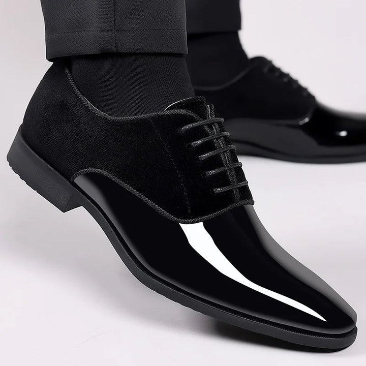 Men’s Patent Leather Dress Shoes – PU Gloss &amp; Velvet Formal Party Style