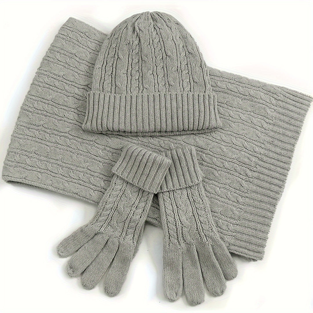 Wool Three-Piece Winter Accessories Set – Hat, Gloves &amp; Scarf