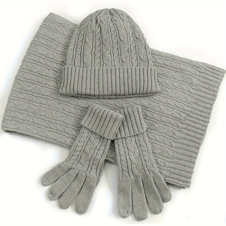 Wool Three-Piece Winter Accessories Set – Hat, Gloves &amp; Scarf