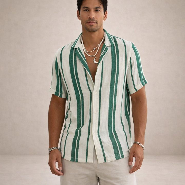 Men’s Striped Button Up Shirt Casual Short Sleeve Summer Beach Shirt