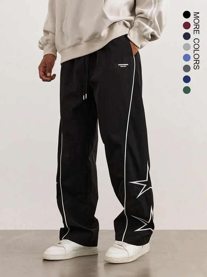 Men’s Casual Jogger Pants Loose Fit Streetwear Track Pants with Star Design