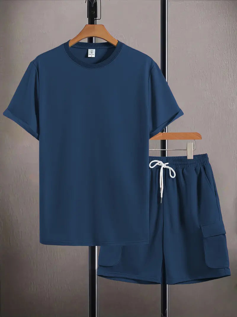 Men’s Casual Cargo Shorts Set Loose Fit Streetwear Outfit