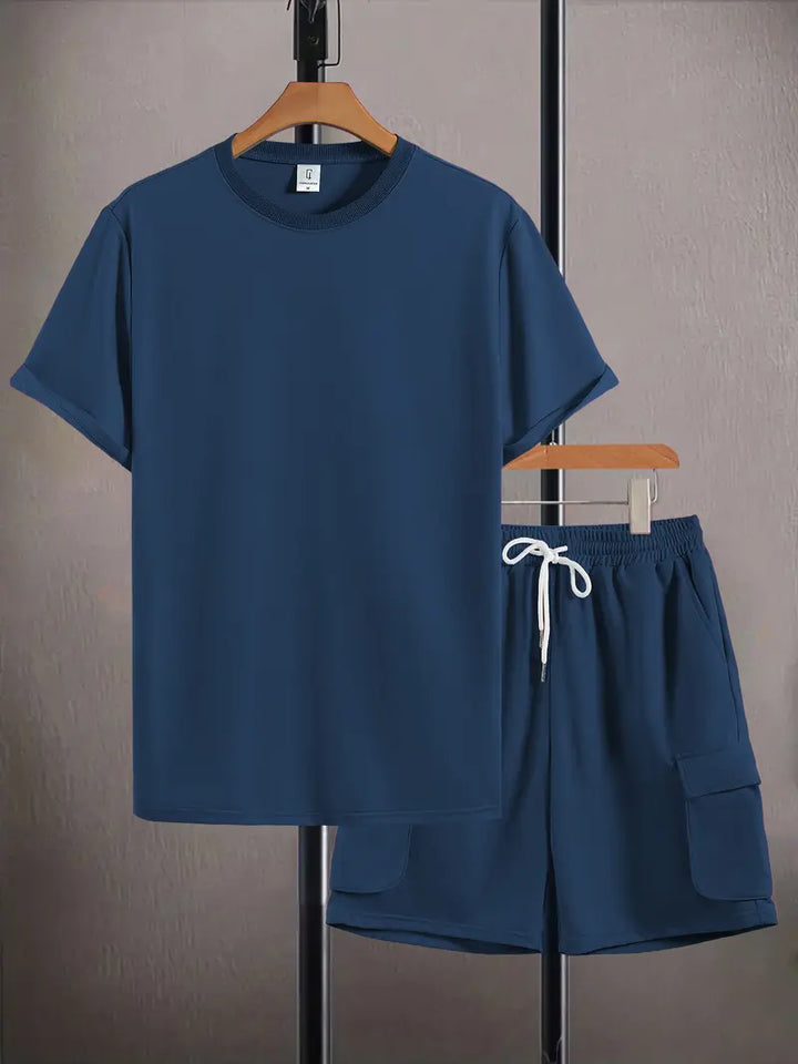 Men’s Casual Cargo Shorts Set Loose Fit Streetwear Outfit