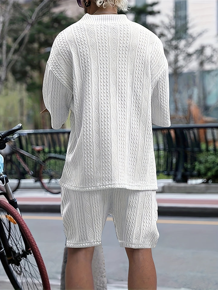 Men’s V Neck Shirt and Shorts Set Casual Two Piece Summer Outfit