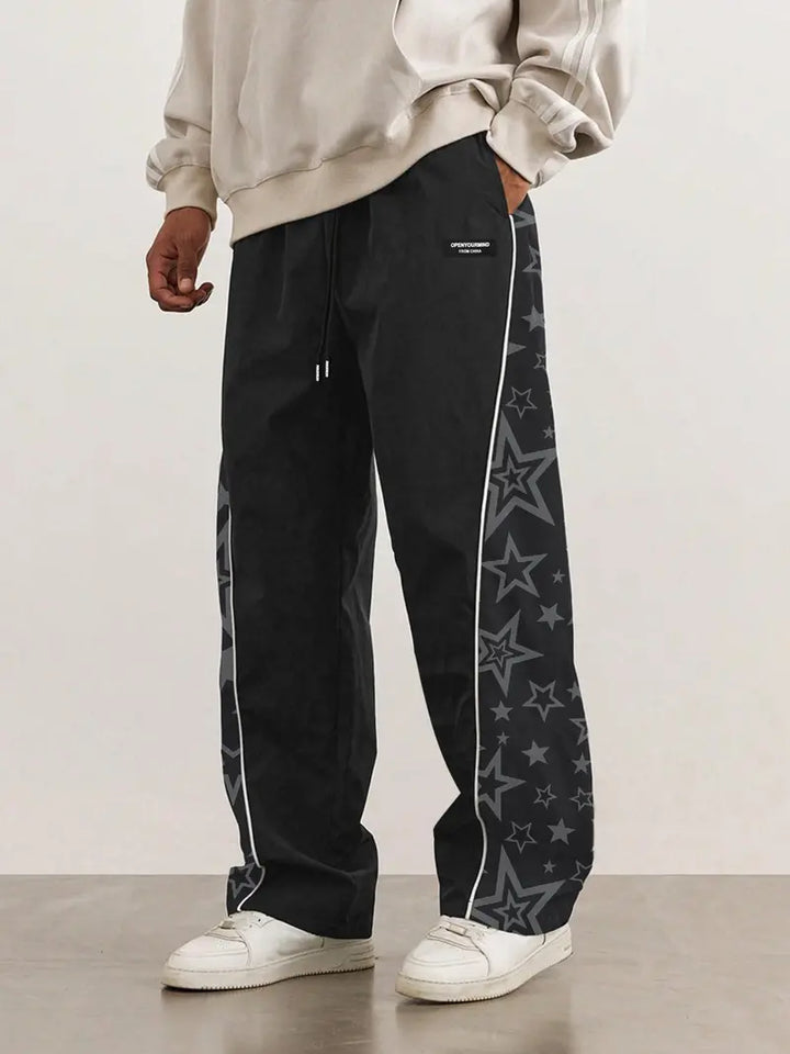 Men’s Casual Jogger Pants Loose Fit Streetwear Track Pants with Star Design