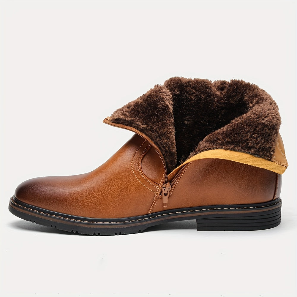 Men’s Thermal Dress Boots – Zipper Design, Faux Fur Lining | Warm Preppy Walking Boots