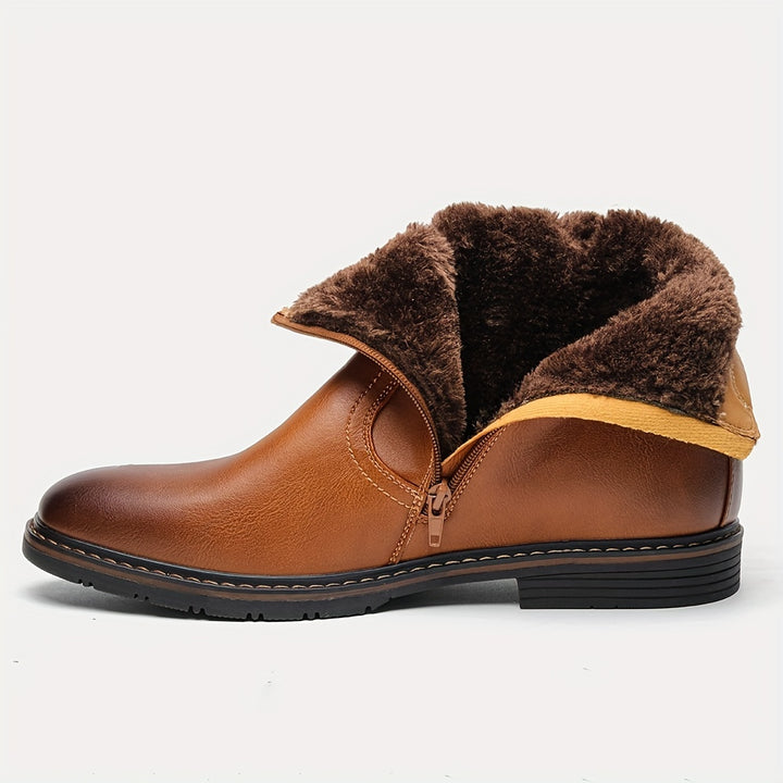 Men’s Thermal Dress Boots – Zipper Design, Faux Fur Lining | Warm Preppy Walking Boots