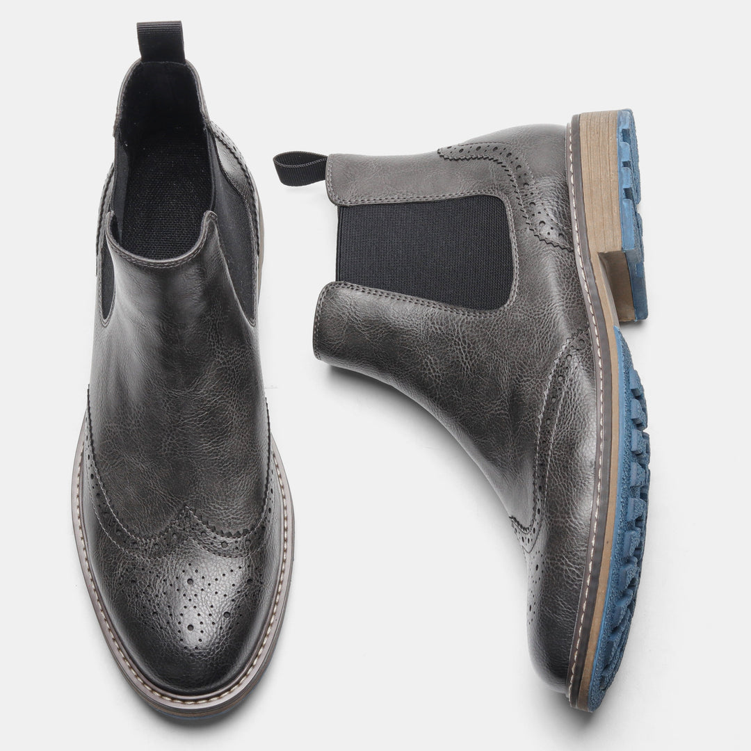 Men’s Wingtip Brogue Chelsea Boots – High-Top Slip-On Design Anti Slip Under Sole