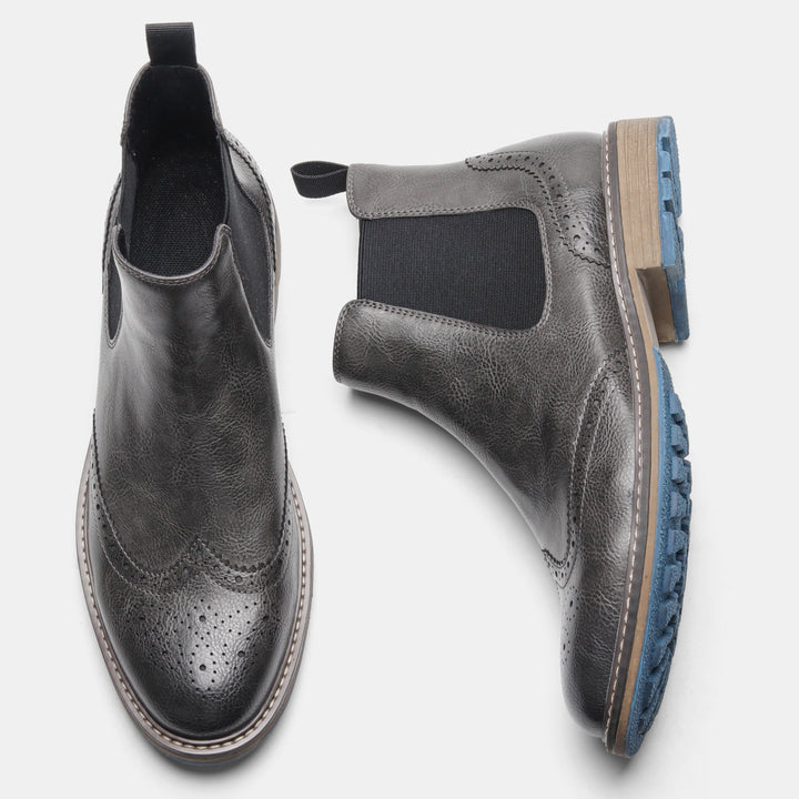 Men’s Wingtip Brogue Chelsea Boots – High-Top Slip-On Design Anti Slip Under Sole
