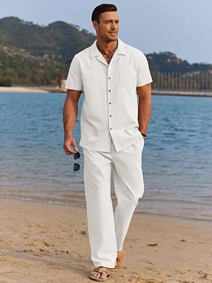 Men’s Short Sleeve Shirt and Trousers Set Casual Two Piece Summer Outfit