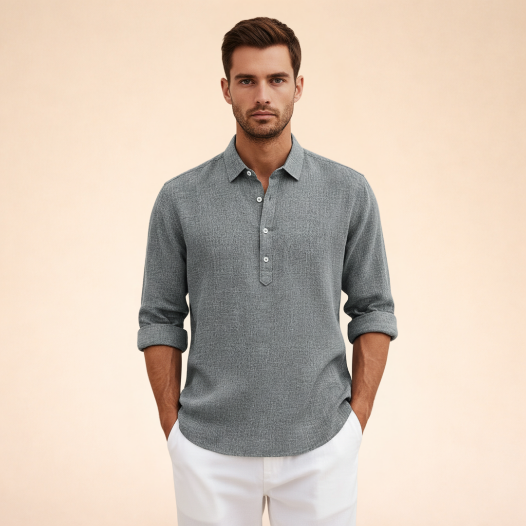 Men’s Long Sleeve Polo Shirt Casual Button Up Everyday Top