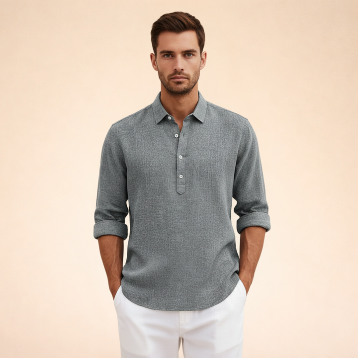 Men’s Long Sleeve Polo Shirt Casual Button Up Everyday Top