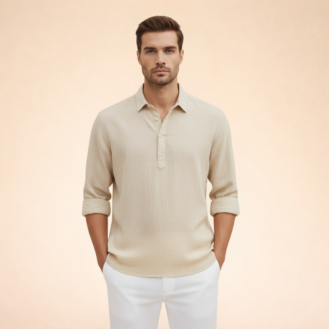 Men’s Long Sleeve Polo Shirt Casual Button Up Everyday Top