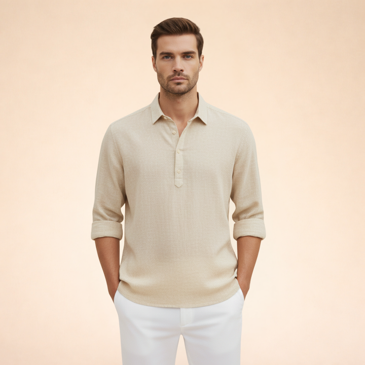 Men’s Long Sleeve Polo Shirt Casual Button Up Everyday Top