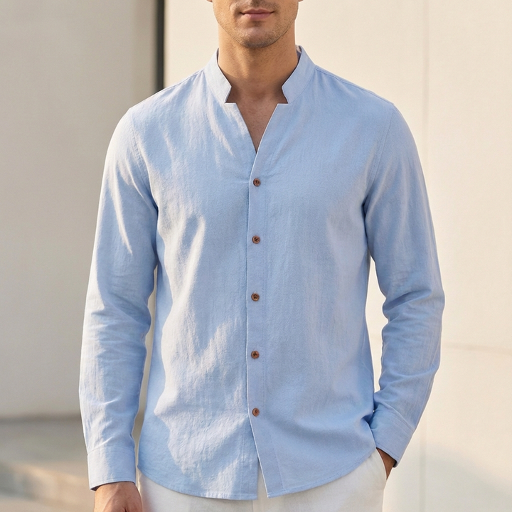 Arthur Relaxed Fit Shirt | Band Collar Long Sleeve Shirt