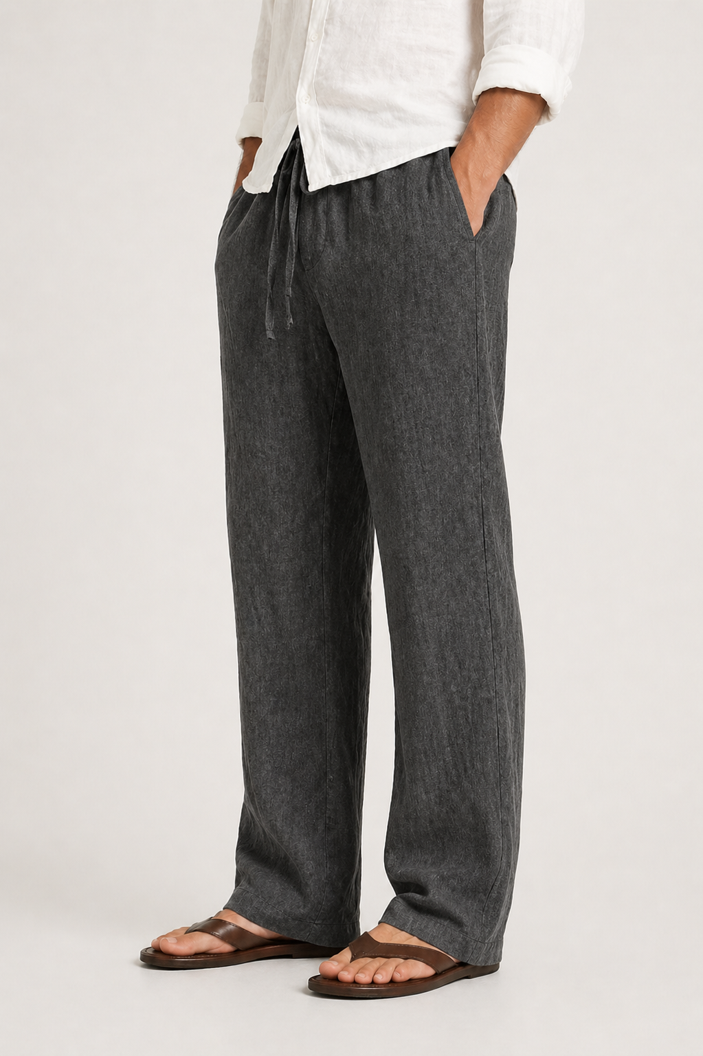 Men’s Drawstring Trousers Relaxed Fit Wide Leg Casual Pants