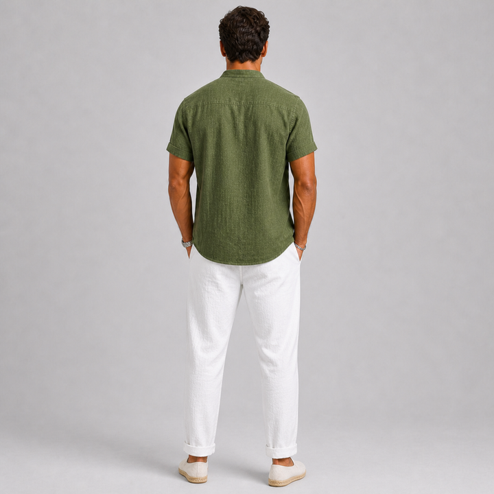 Men’s Short Sleeve Shirt and Drawstring Pants Set Casual Two Piece Outfit