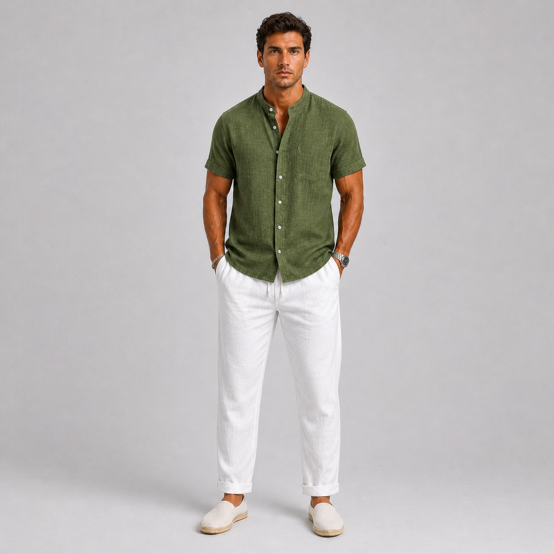 Men’s Short Sleeve Shirt and Drawstring Pants Set Casual Two Piece Outfit
