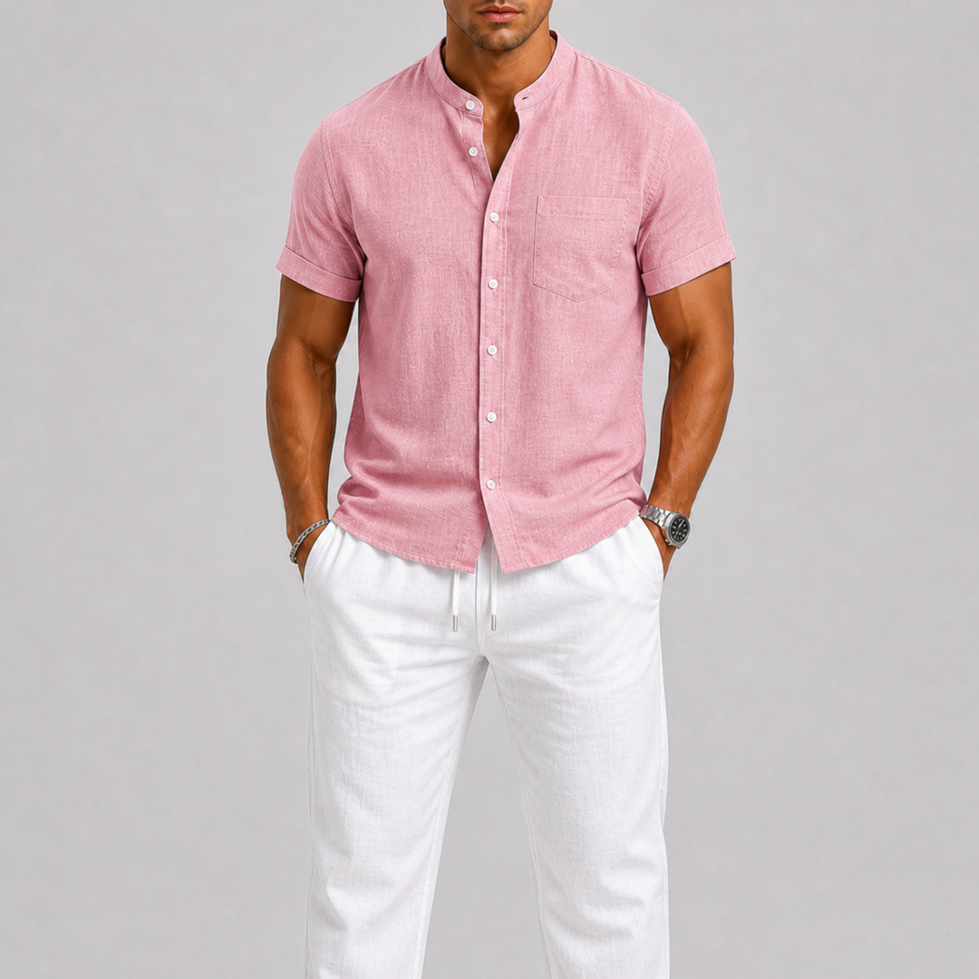Men’s Short Sleeve Shirt and Drawstring Pants Set Casual Two Piece Outfit