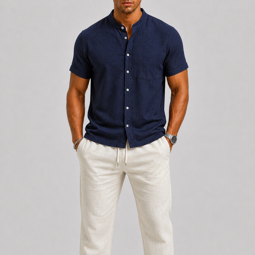 Men’s Short Sleeve Shirt and Drawstring Pants Set Casual Two Piece Outfit