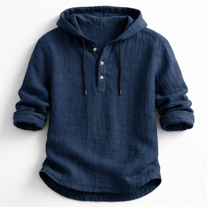 Men’s Hooded Henley Shirt Casual Long Sleeve Pullover Top