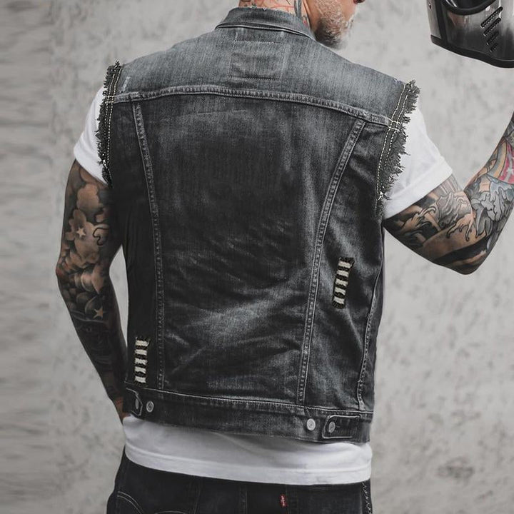 Men’s Sleeveless Denim Vest Casual Button Up Biker Jacket