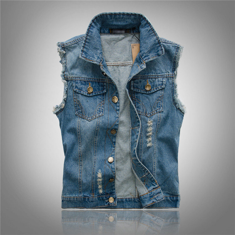 Men’s Sleeveless Denim Vest Casual Button Up Biker Jacket