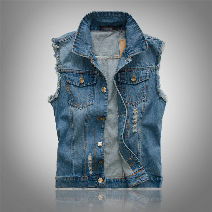 Men’s Sleeveless Denim Vest Casual Button Up Biker Jacket