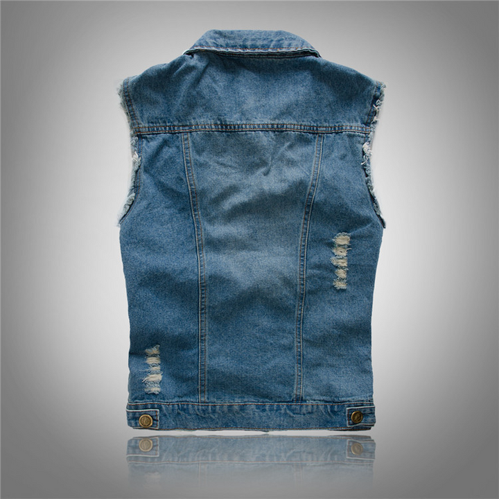 Men’s Sleeveless Denim Vest Casual Button Up Biker Jacket