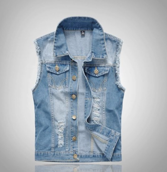 Men’s Sleeveless Denim Vest Casual Button Up Biker Jacket