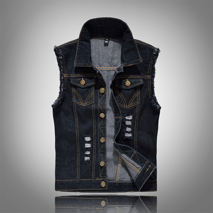 Men’s Sleeveless Denim Vest Casual Button Up Biker Jacket
