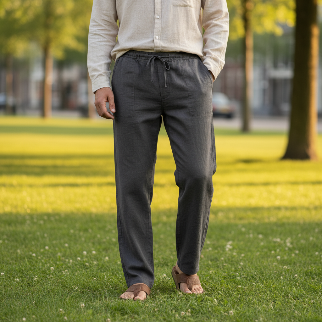 Men’s Drawstring Trousers Relaxed Fit Casual Straight Leg Pants