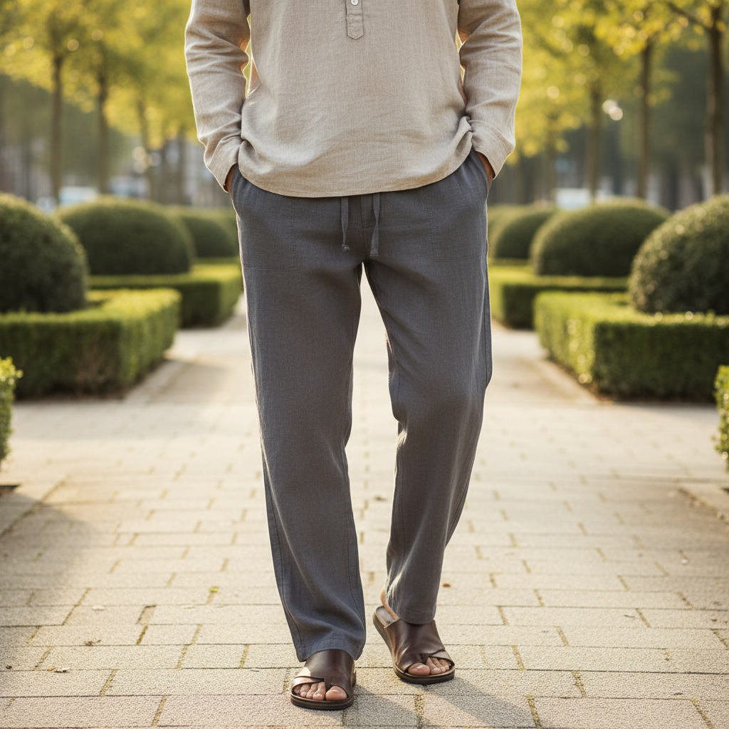 Men’s Drawstring Trousers Relaxed Fit Casual Straight Leg Pants