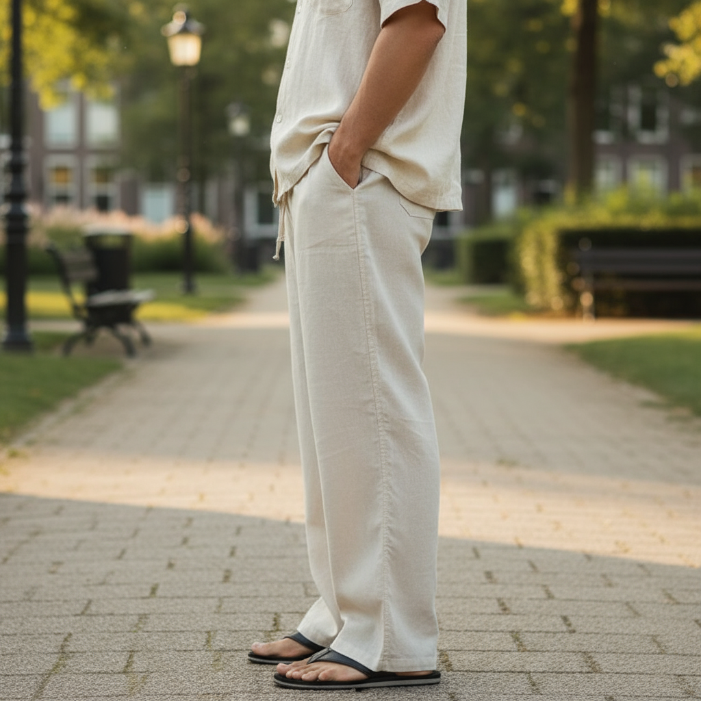 Men’s Drawstring Trousers Relaxed Fit Casual Straight Leg Pants
