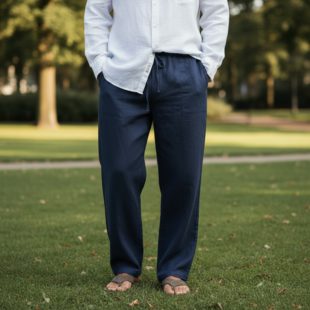 Men’s Drawstring Trousers Relaxed Fit Casual Straight Leg Pants