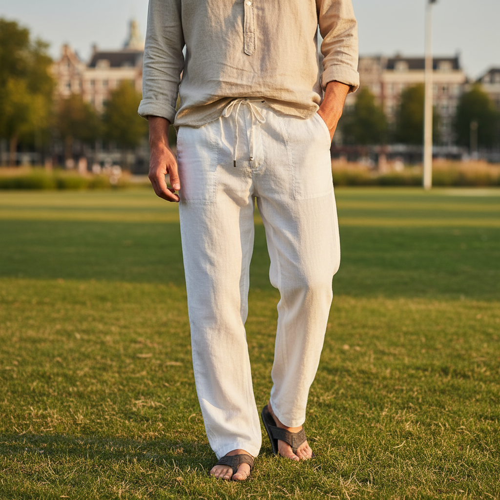 Men’s Drawstring Trousers Relaxed Fit Casual Straight Leg Pants