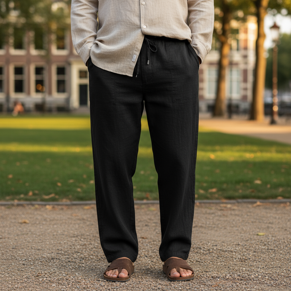 Men’s Drawstring Trousers Relaxed Fit Casual Straight Leg Pants