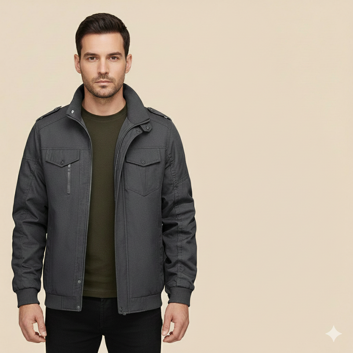 Men’s Bomber Jacket with Stand Collar &amp; Cargo Pockets