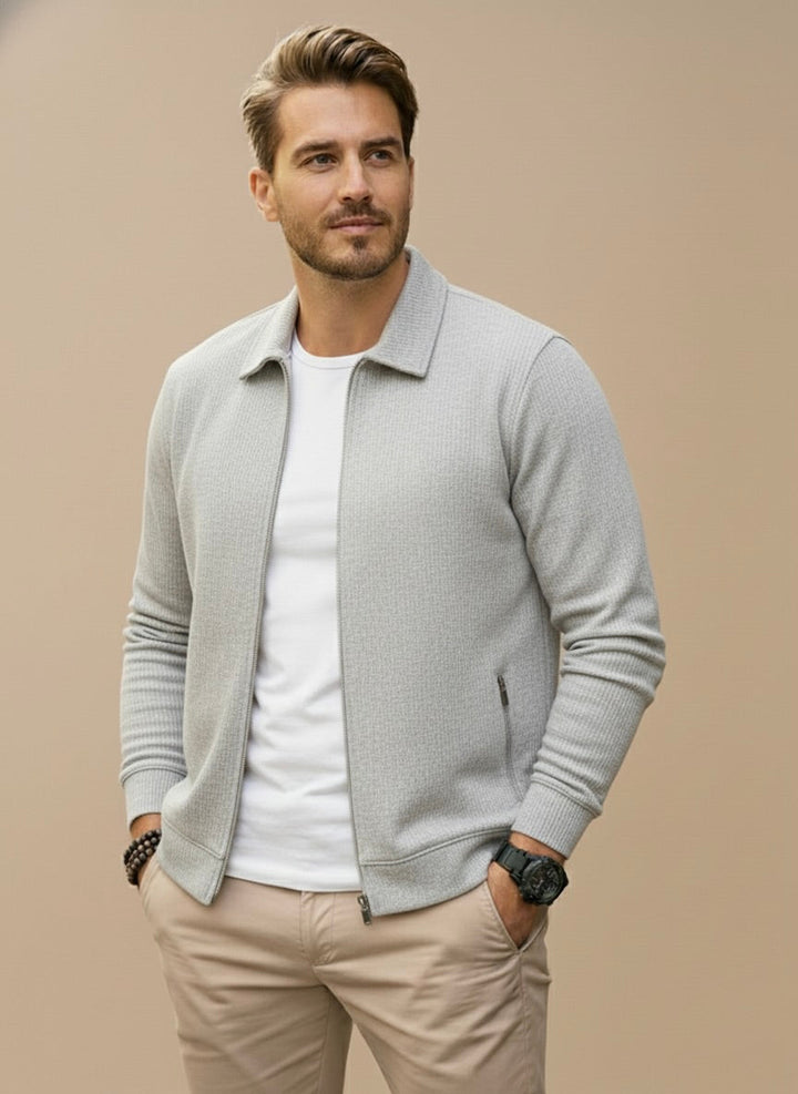 Men’s Zip Up Knit Jacket Casual Lightweight Long Sleeve Cardigan